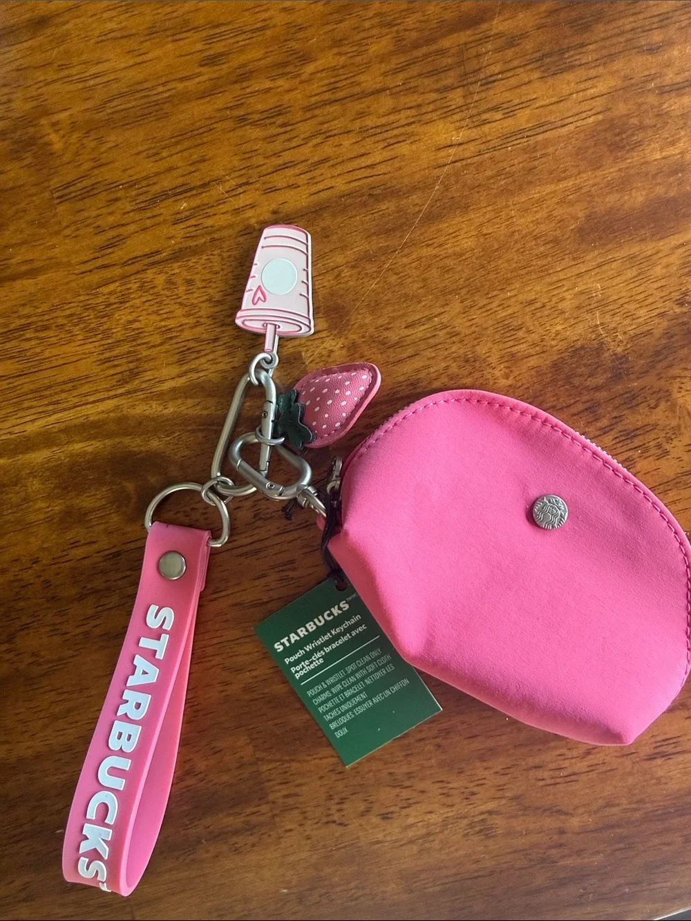 Starbucks Pink Drink Wristlet Key Pouch with Strap